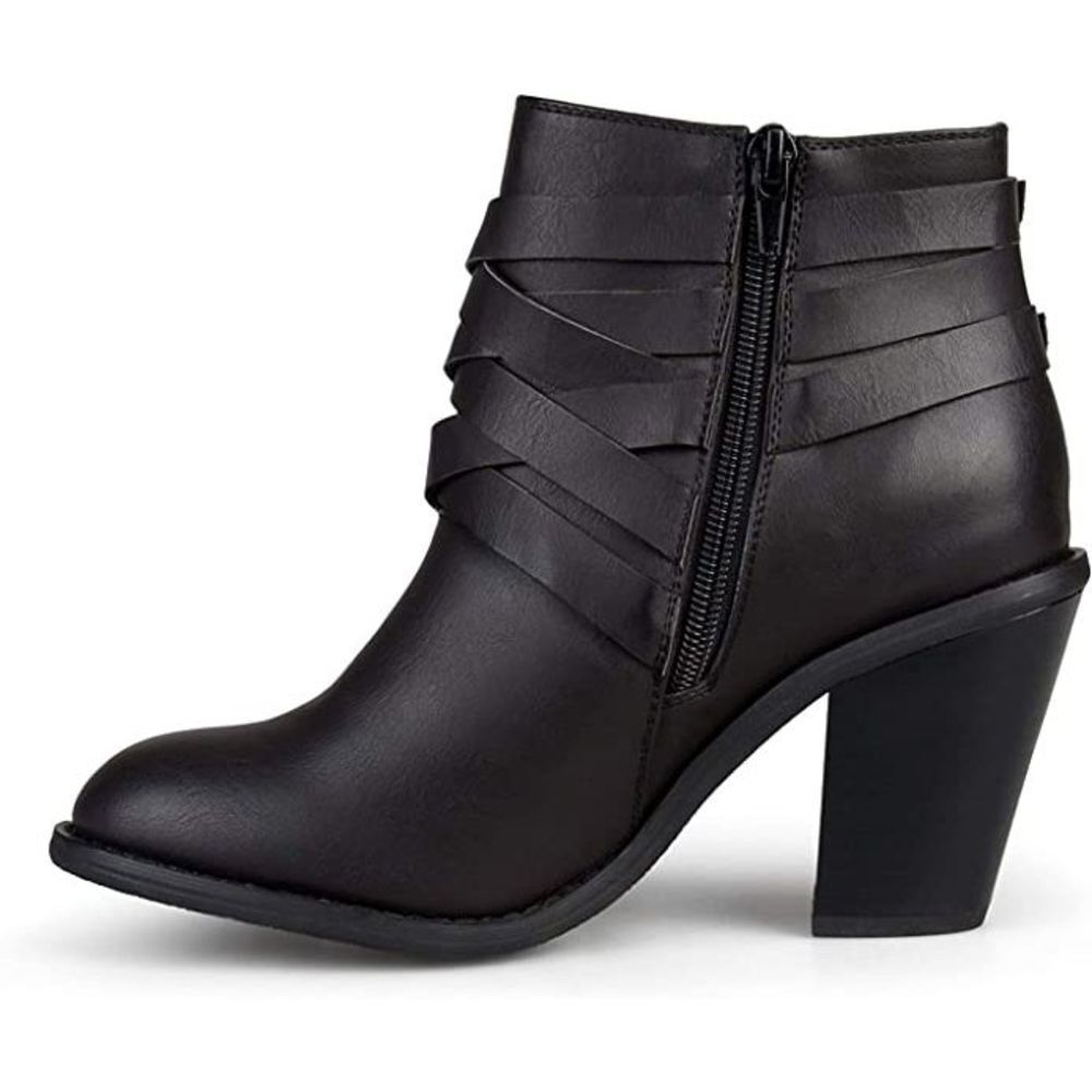 Brinley Co. Womens Ankle Multi Strap Boots Black, 8 Wide Width US